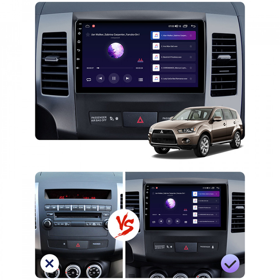 Штатная магнитола Lesko для Mitsubishi Outlander II Рестайлинг 2009-2013 экран 9" 6/128Gb 4G Wi-Fi GPS Top