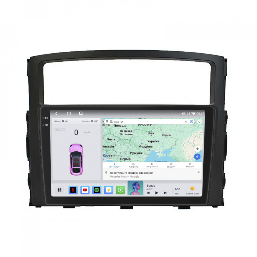 Штатная магнитола Lesko для Mitsubishi Pajero IV Рестайлинг 2 2014-н.в. экран 9" 4/64 QLED CarPlay 4G Wi-Fi GPS 360 Prime
