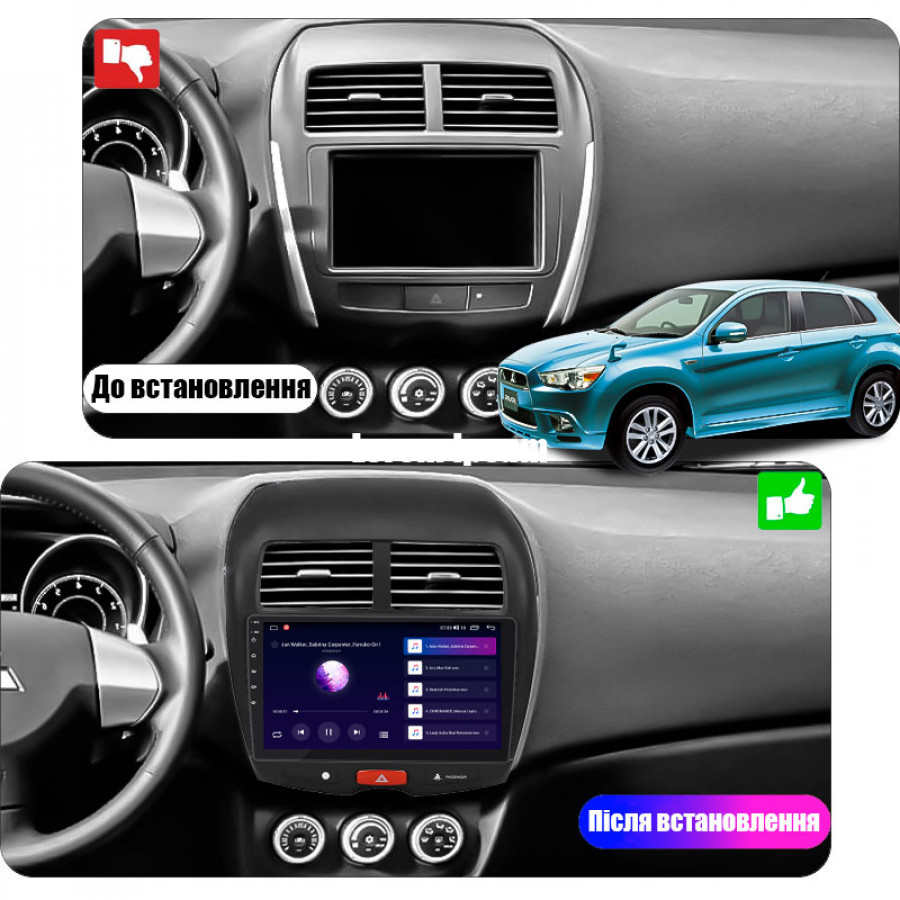 Штатная магнитола Lesko для Mitsubishi RVR III Рестайлинг 2012-2017 экран 10" 2/32Gb CarPlay 4G Wi-Fi GPS Prime