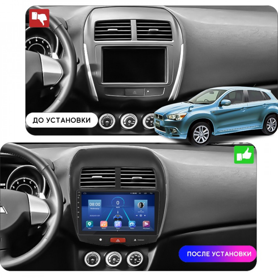 Штатная магнитола Lesko для Mitsubishi RVR III Рестайлинг 2012-2017 экран 10" 6/128Gb 4G Wi-Fi GPS Top