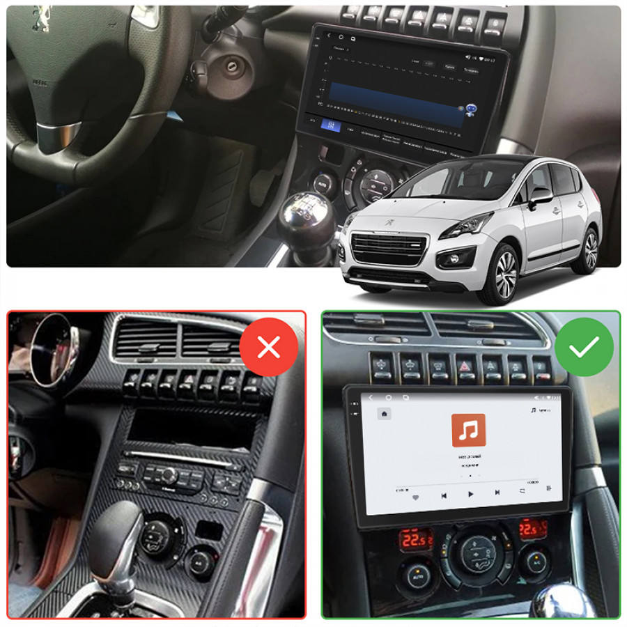 Штатная магнитола Lesko для Peugeot 5008 I Рестайлинг 2013-2016 экран 9" 4/64 QLED CarPlay 4G Wi-Fi GPS 360 Prime