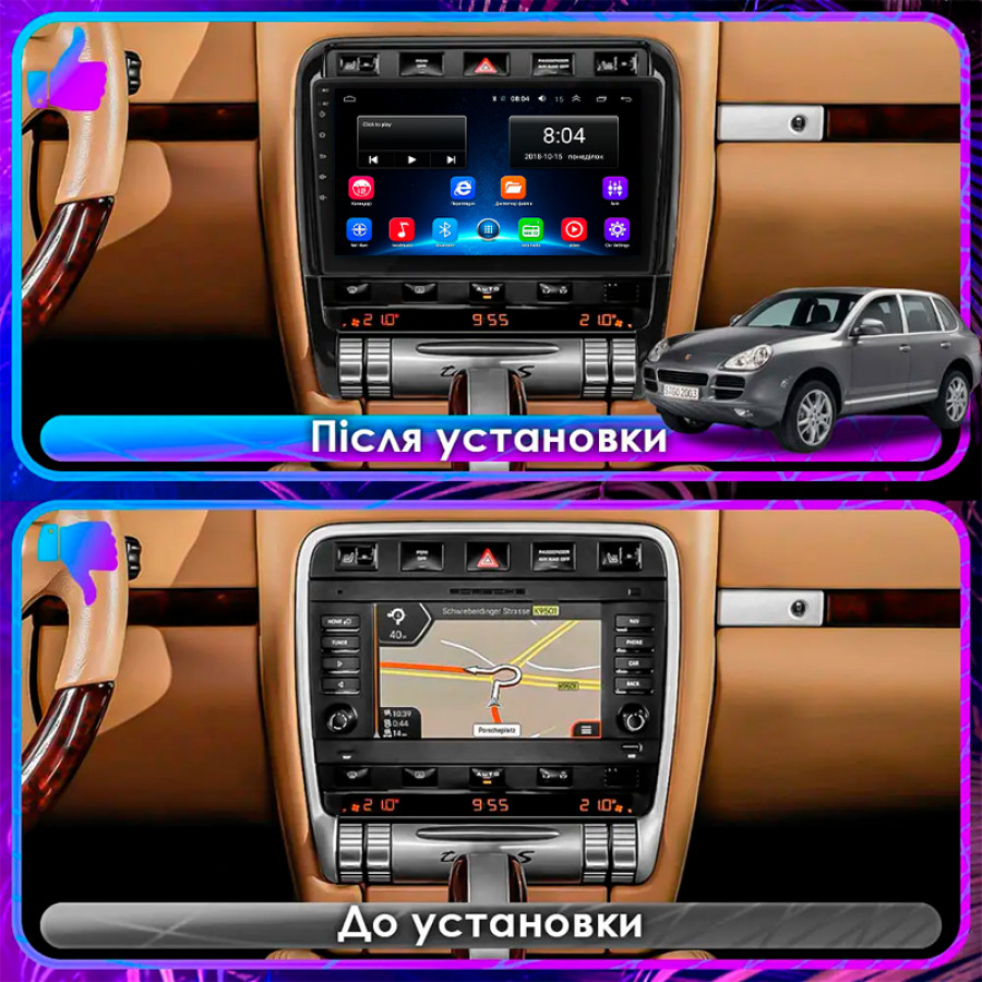 Штатная магнитола Lesko для Porsche Cayenne I (955) 2002-2007 экран 9" 2/32Gb Wi-Fi GPS Base