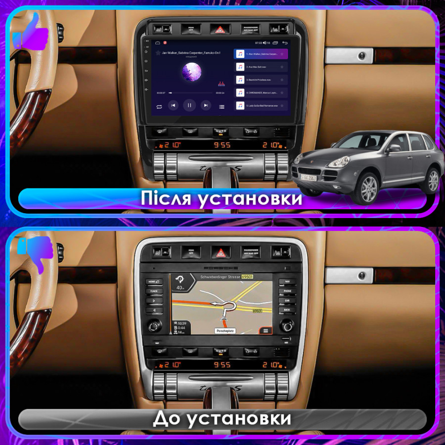 Штатная магнитола Lesko для Porsche Cayenne I (955) 2002-2007 экран 9" 4/64Gb CarPlay 4G Wi-Fi GPS Prime