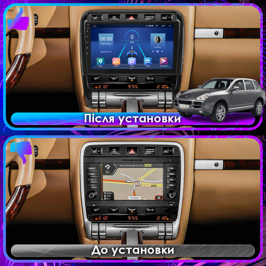 Штатная магнитола Lesko для Porsche Cayenne I (955) 2002-2007 экран 9" 6/128Gb 4G Wi-Fi GPS Top