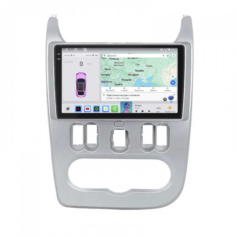 Штатная магнитола Lesko для Renault Logan I Рестайлинг 2009-2015 экран 9" 4/64 QLED CarPlay 4G Wi-Fi GPS 360 Prime