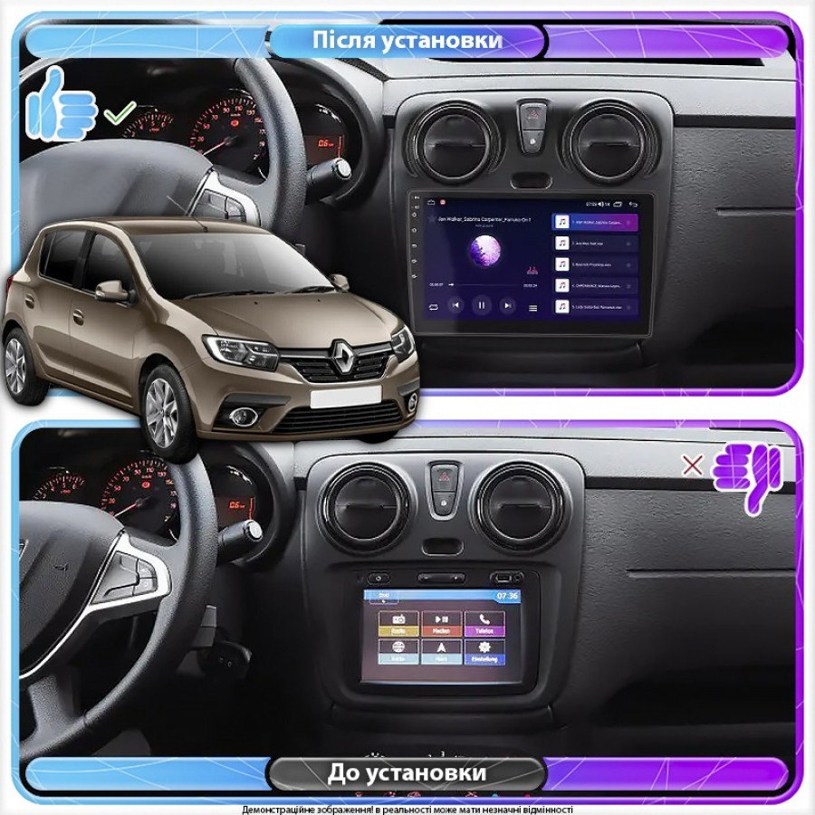 Штатная магнитола Lesko для Renault Sandero II Рестайлинг ver 3 2018-н.в. 9" 6/128Gb 4G Wi-Fi GPS Top