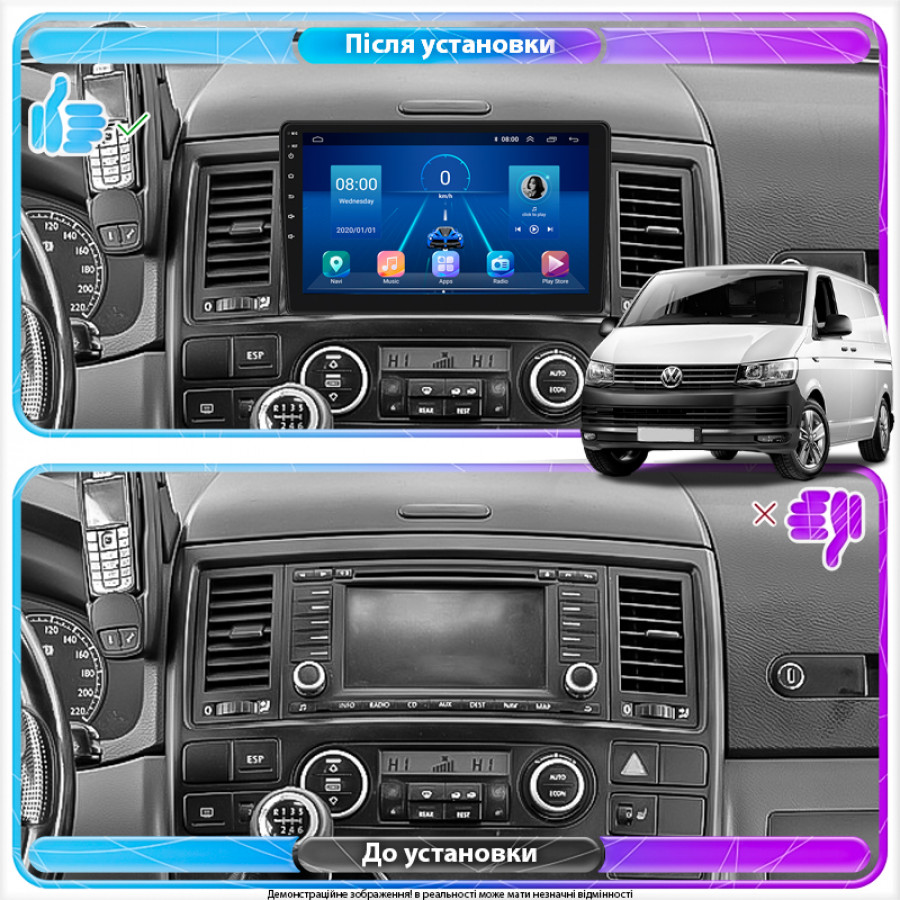 Штатная магнитола Lesko для Volkswagen Multivan T5 Рестайлинг 2009-2015 экран 9" 4/32Gb 4G Wi-Fi GPS Top