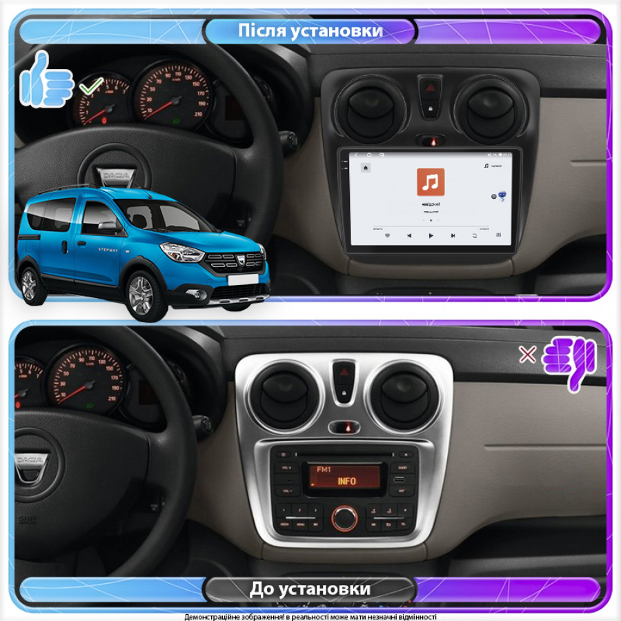 Штатная магнитола Lesko для Dacia Lodgy ver 2 2017-н.в экран 9" 4/64 QLED CarPlay 4G Wi-Fi GPS 360 Prime