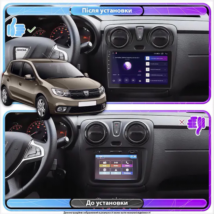 Штатная магнитола Lesko для Dacia Sandero II Рестайлинг ver 2 2016-2020 экран 9" 4/32Gb 4G Wi-Fi GPS Top