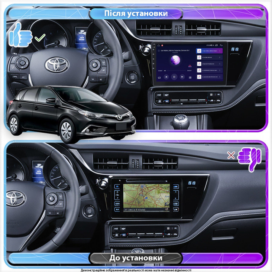 Штатная магнитола Lesko для Toyota Auris II Рестайлинг 2015-2018 экран 10" 2/32Gb 4G Wi-Fi GPS Top