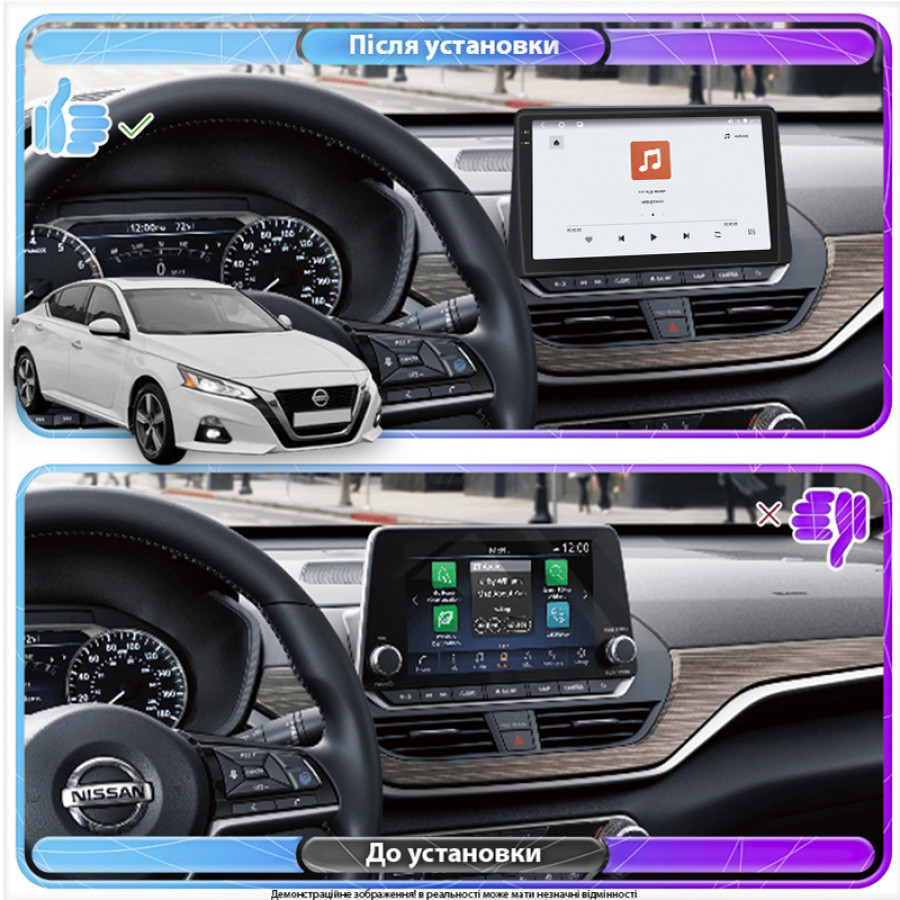Штатная магнитола Lesko для Nissan Altima VI (L34) 2018-н.в. экран 10" 4/64 QLED CarPlay 4G Wi-Fi GPS 360 Prime