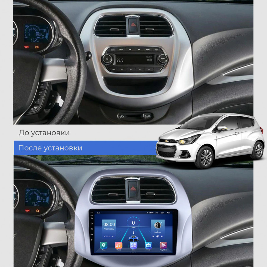 Штатная магнитола Lesko для Chevrolet Spark III (M300) Рестайлинг 2020-н.в. экран 9" 6/128Gb 4G Wi-Fi GPS Top
