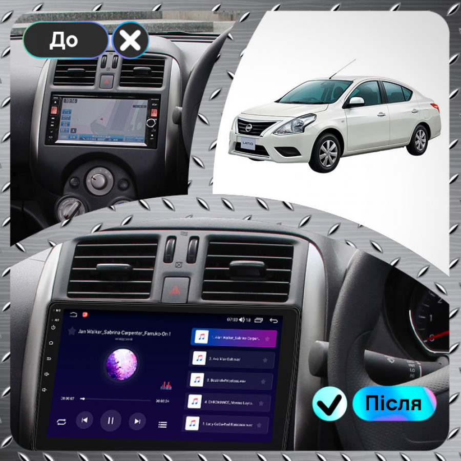 Штатная магнитола Lesko для Nissan Latio I (N17) Рестайлинг 2014-2016 экран 9" 2/32Gb CarPlay 4G Wi-Fi GPS Prime