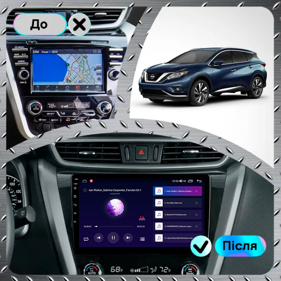 Штатная магнитола Lesko для Nissan Murano III (Z52) 2014-н.в. экран 10" 2/32Gb CarPlay 4G Wi-Fi GPS Prime