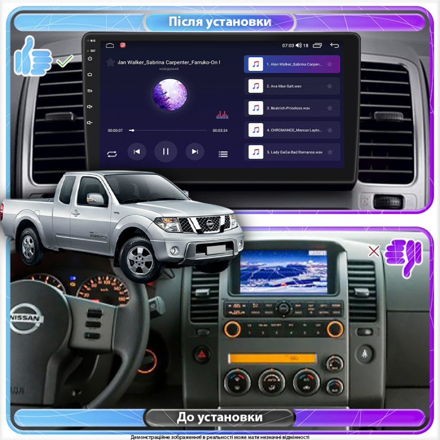 Штатная магнитола Lesko для Nissan Navara (Frontier) III (D40) ver 2 2005-2010 экран 9" 2/32Gb 4G Wi-Fi GPS Top