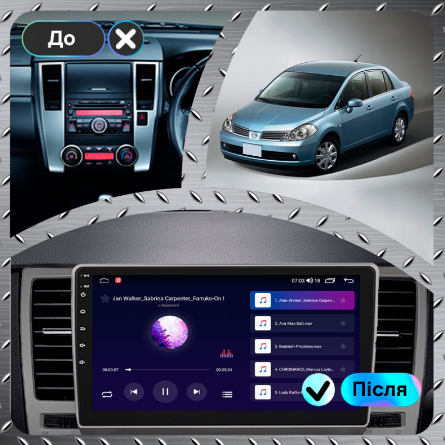 Штатная магнитола Lesko для Nissan Tiida I Рестайлинг 2010-2013 экран 9" 2/32Gb CarPlay 4G Wi-Fi GPS Prime