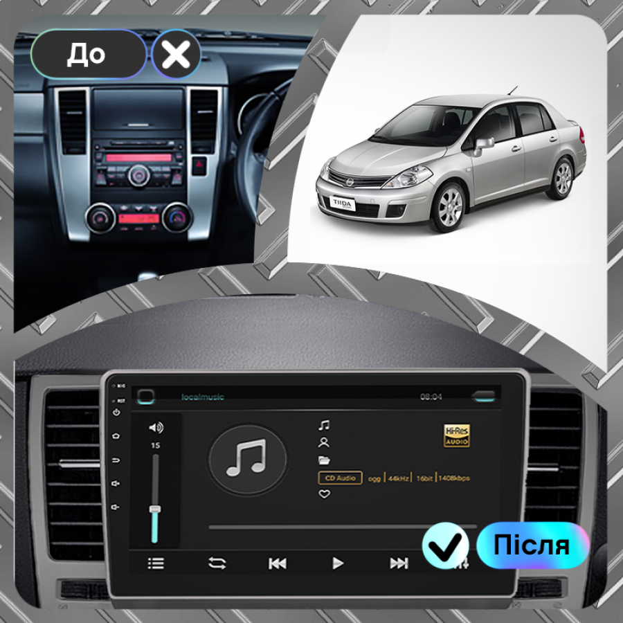 Штатная магнитола Lesko для Nissan Tiida I Рестайлинг 2010-2013 экран 9" 4/64Gb 4G Wi-Fi GPS Top