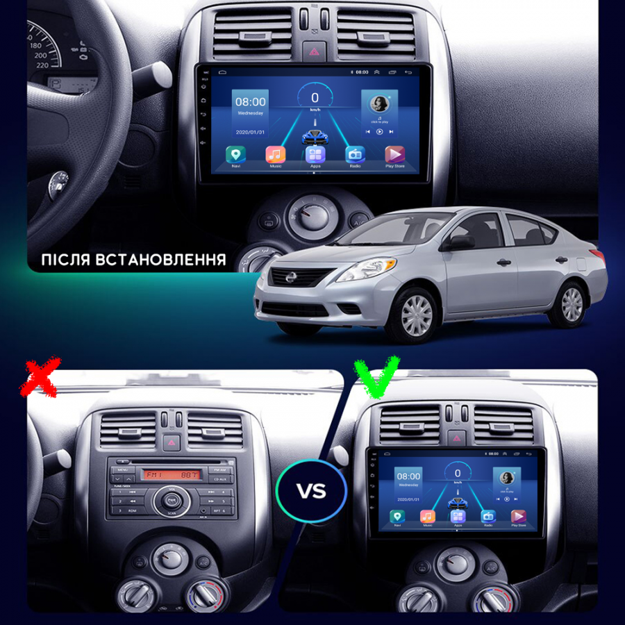 Штатная магнитола Lesko для Nissan Versa II 2012-2014 экран 9" 4/64Gb 4G Wi-Fi GPS Top
