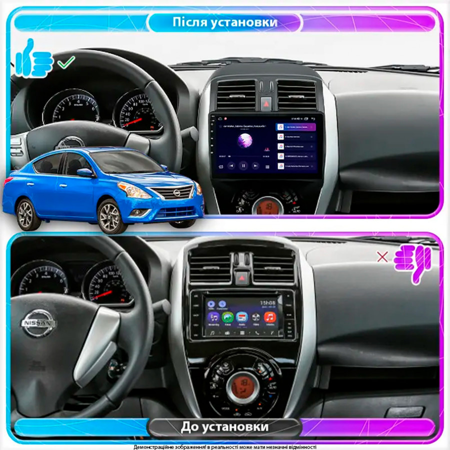 Штатная магнитола Lesko для Nissan Versa II Рестайлинг 2014-2019 экран 9" 4/64Gb CarPlay 4G Wi-Fi GPS Prime