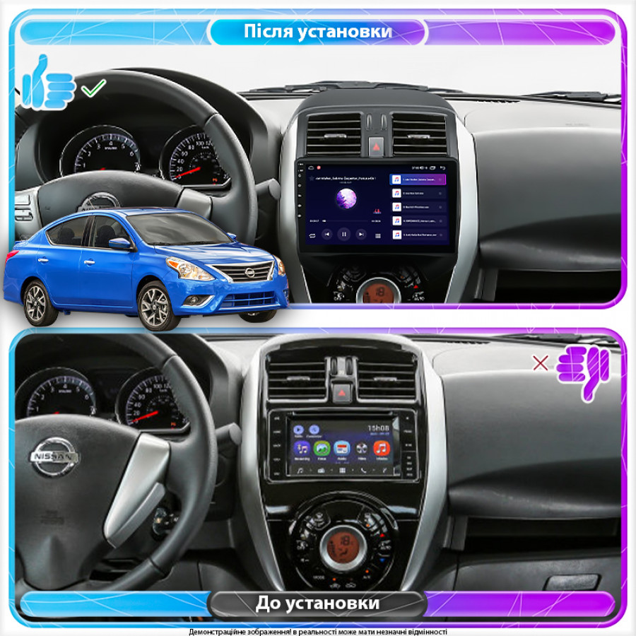 Штатная магнитола Lesko для Nissan Versa II Рестайлинг 2014-2019 экран 9" 4/64Gb 4G Wi-Fi GPS Top