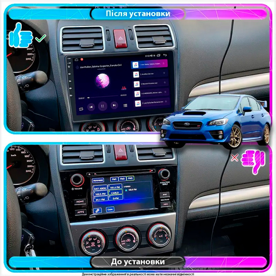 Штатная магнитола Lesko для Subaru WRX I 2014-2017 экран 9" 4/64Gb CarPlay 4G Wi-Fi GPS Prime