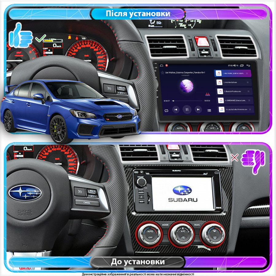 Штатная магнитола Lesko для Subaru WRX I Рестайлинг 2016-н.в. экран 9" 6/128Gb 4G Wi-Fi GPS Top