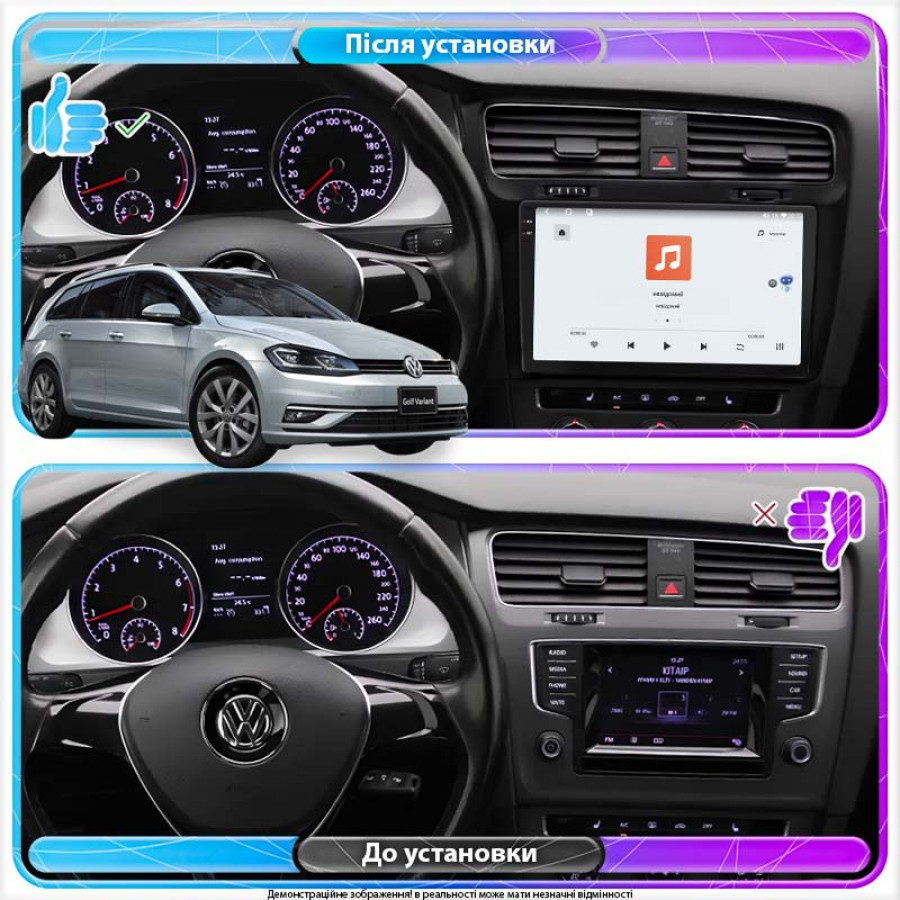 Штатная магнитола Lesko для Volkswagen Golf VII Рестайлинг 2017-н.в. экран 10" 4/64 QLED CarPlay 4G Wi-Fi GPS 360 Prime