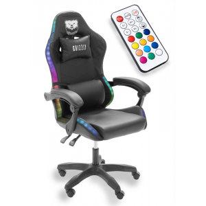 Геймерське крісло Grizzly з RGB LED підсвіткою (12 режимів), Чорний