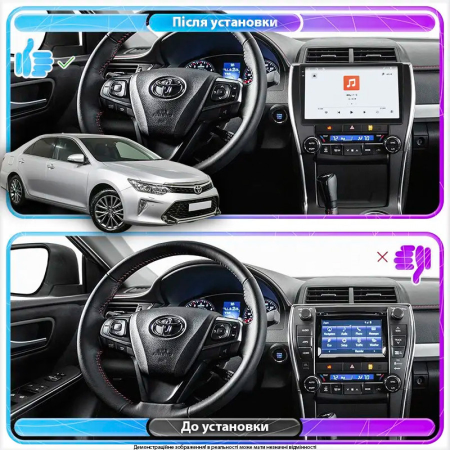 Штатная магнитола Lesko для Toyota Camry (USA) VII (XV50) Рестайлинг 2015-2017 экран 10" 4/64 QLED CarPlay 4G Wi-Fi GPS 360 Prime