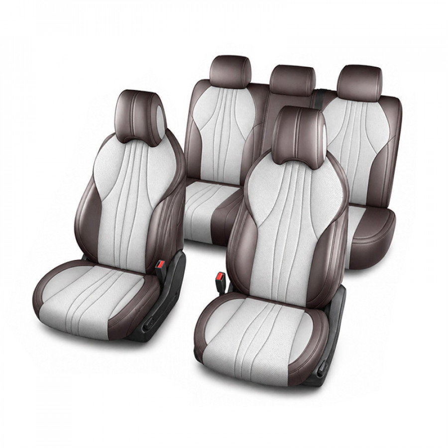 Набор автомобильных чехлов для BYD Song Plus 2024+ полный комплект Dark Brown + Beige