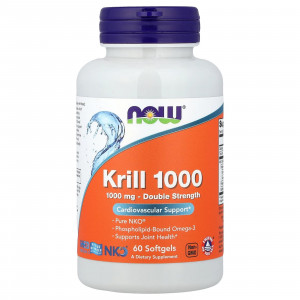 Масло криля Neptune, Krill, Now Foods, подвійна сила, 1000 мг, 60 капсул