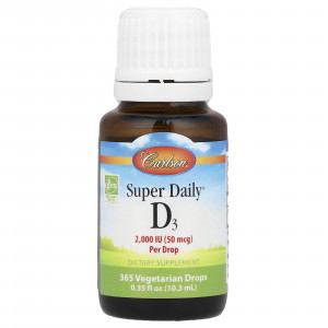 Вітамін D3, Super Daily D3, Carlson, 50 мкг (2000 МО), 10,3 мл