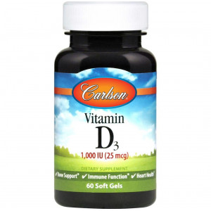 Вітамін D, Vitamin D, Carlson, 1000 МО, 60 гелевих капсул