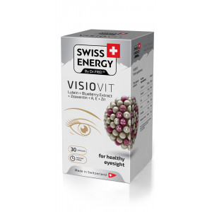 Підтримка зору та здоров'я очей, VISIOVIT Lutein+Blueberry+Extract+Zeaxanthin+AE+Zn, Swiss Energy, вітаміни, мінерали та каротиноїди, 30 капсул