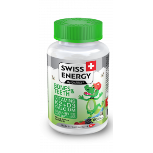 Здоров'я кісток та зубів, для дітей від 3 років, BONES & TEETH Vitamins K2, D3, Calcium, Swiss Energy, без цукру, 60 жувальних цукерок