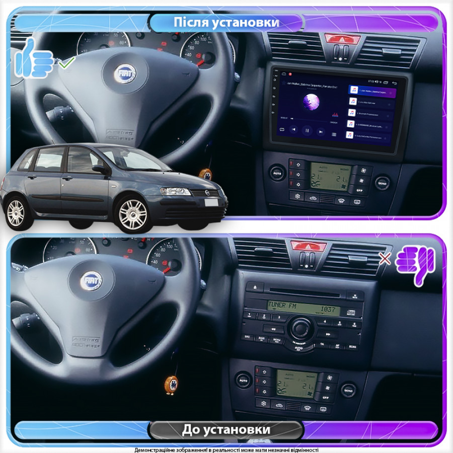 Штатная магнитола Lesko для Fiat Stilo  2001-2007 экран 9" 2/32Gb CarPlay 4G Wi-Fi GPS Prime