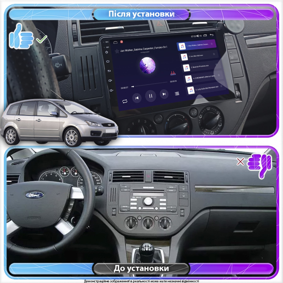 Штатная магнитола Lesko для Ford C-MAX I 2003-2007 экран 9" 2/32Gb 4G Wi-Fi GPS Top