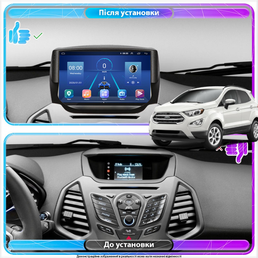 Штатная магнитола Lesko для Ford EcoSport I 2014-2018 экран 9" 4/64Gb 4G Wi-Fi GPS Top