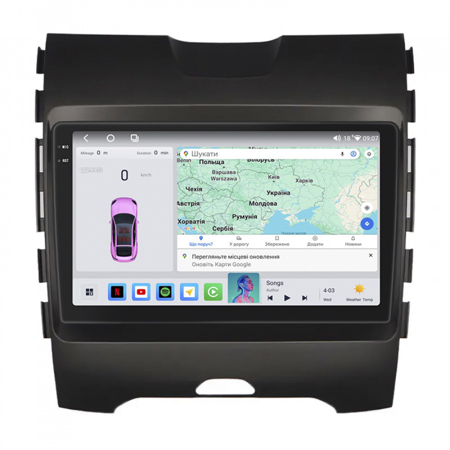 Штатная магнитола Lesko для Ford Edge II 2015-2018 экран 9" 4/64 QLED CarPlay 4G Wi-Fi GPS 360 Prime