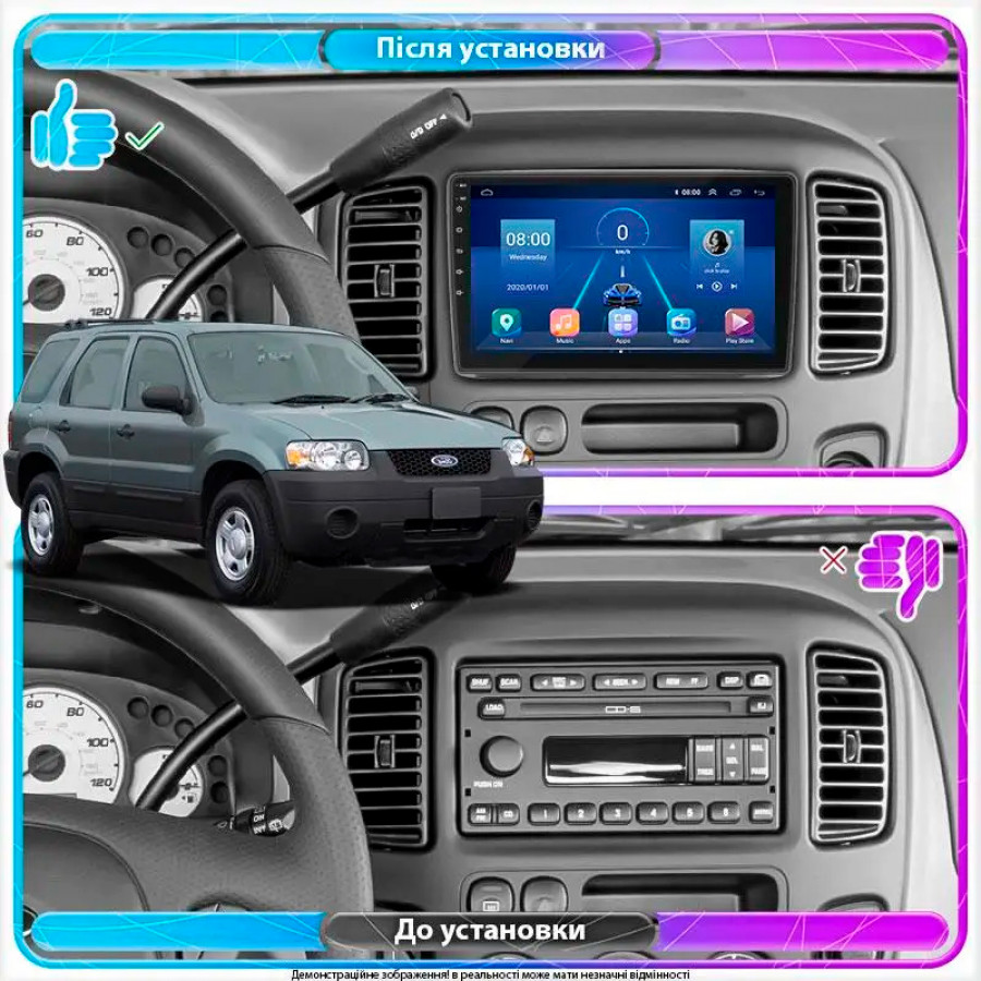 Штатная магнитола Lesko для Ford Escape I 2000-2004 экран 9" 6/128Gb 4G Wi-Fi GPS Top