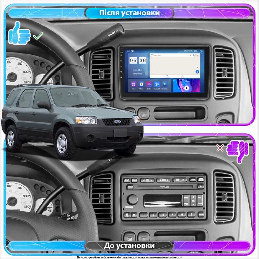 Штатная магнитола Lesko для Ford Escape I Рестайлинг 2004-2007 экран 9" 4/64Gb CarPlay 4G Wi-Fi GPS Prime