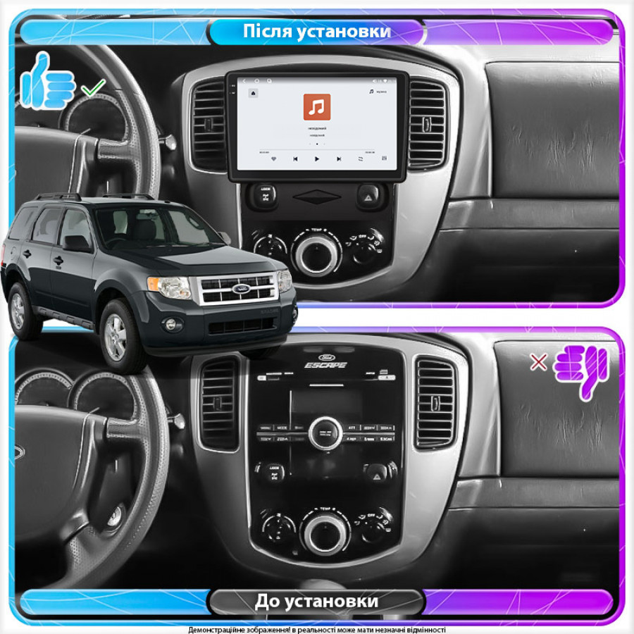 Штатная магнитола Lesko для Ford Escape II 2007-2012 экран 9" 4/64 QLED CarPlay 4G Wi-Fi GPS 360 Prime