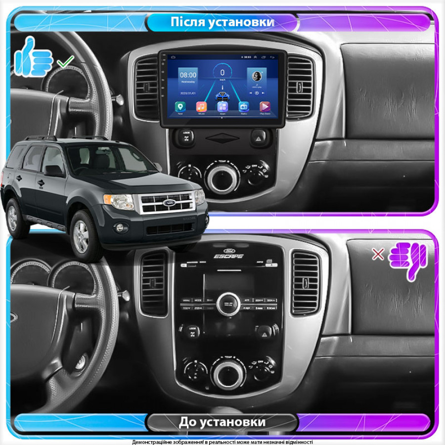 Штатная магнитола Lesko для Ford Escape II 2007-2012 экран 9" 4/64Gb 4G Wi-Fi GPS Top