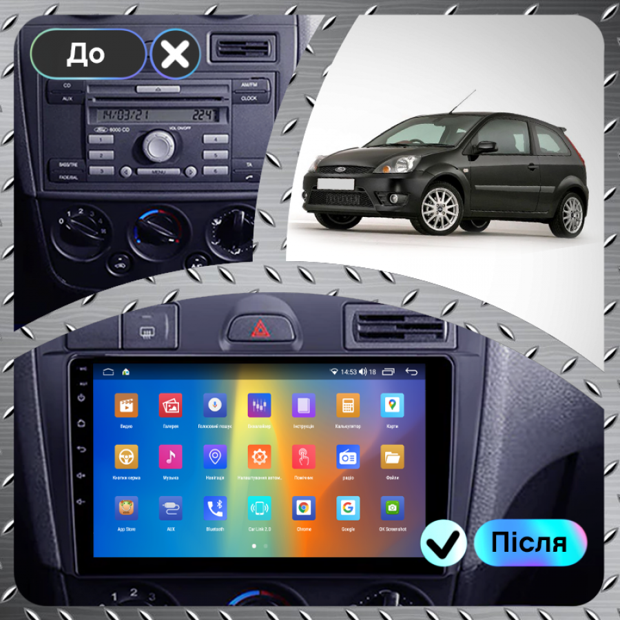 Штатная магнитола Lesko для Ford Fiesta Mk5 2002-2008 экран 9" 2/32Gb CarPlay 4G Wi-Fi GPS Prime