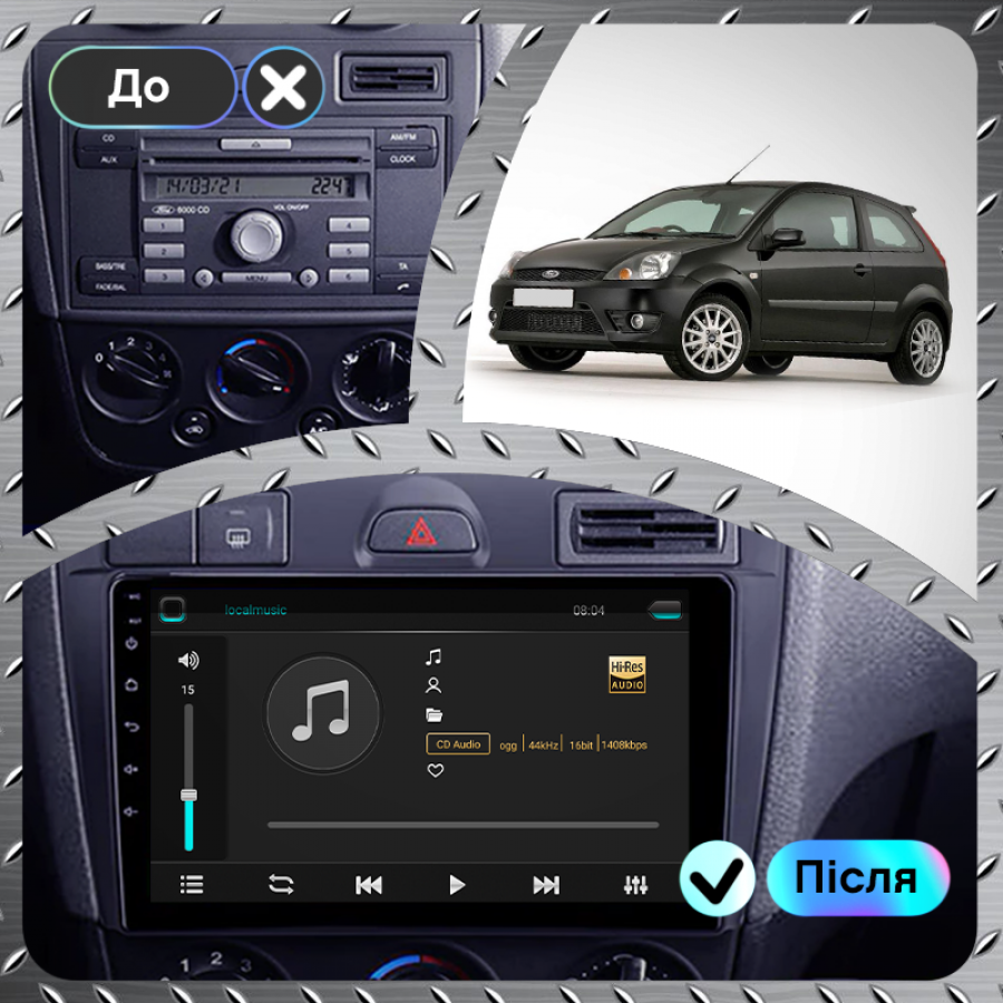 Штатная магнитола Lesko для Ford Fiesta Mk5 2002-2008 экран 9" 2/32Gb 4G Wi-Fi GPS Top