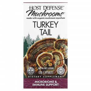 Траметес різнокольоровий, Turkey Tail, Fungi Perfecti, Host Defense, підтримка імунітету, 120 вегетаріанських капсул