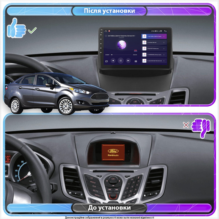 Штатная магнитола Lesko для Ford Fiesta Mk6 Рестайлинг 2012-2019 экран 9" 2/32Gb Wi-Fi GPS Base