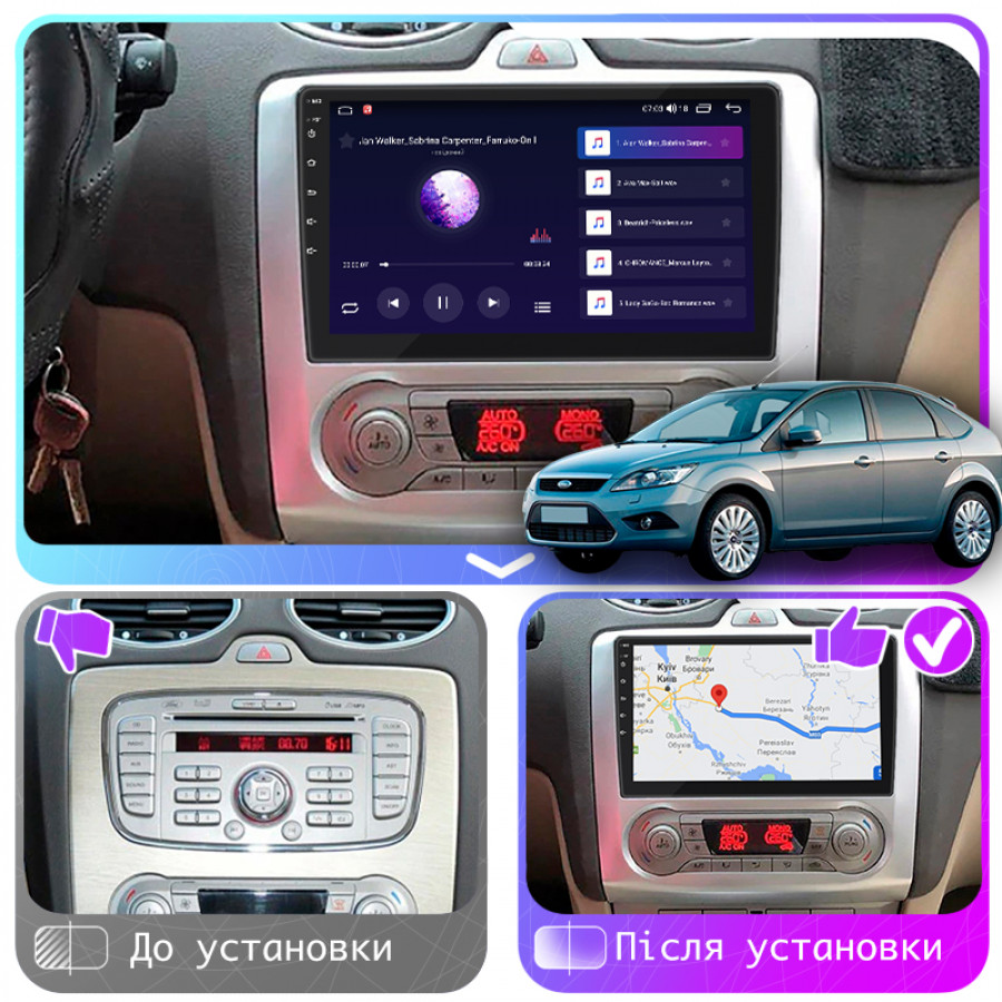Штатная магнитола Lesko для Ford Focus II 2004-2008 экран 9" 4/64Gb CarPlay 4G Wi-Fi GPS Prime