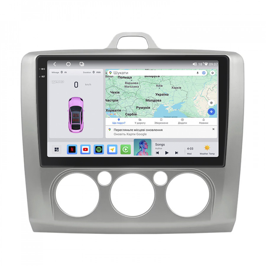 Штатная магнитола Lesko для Ford Focus II Рестайлинг 2007-2011 экран 9" 4/64 QLED CarPlay 4G Wi-Fi GPS 360 Prime