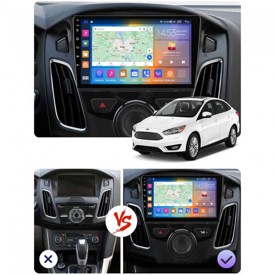 Штатная магнитола Lesko для Ford Focus III 2011-2015 экран 9" 2/32Gb CarPlay 4G Wi-Fi GPS Prime